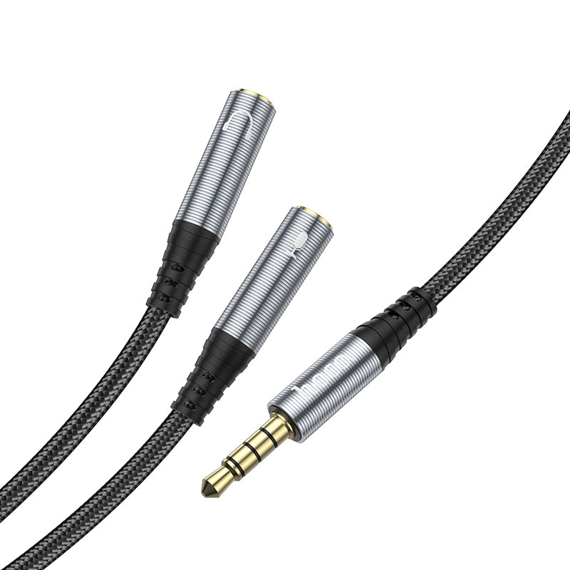 Hoco UPA21 2-in-1 3.5 headset audio adapter cable(male to 2 female) - Black