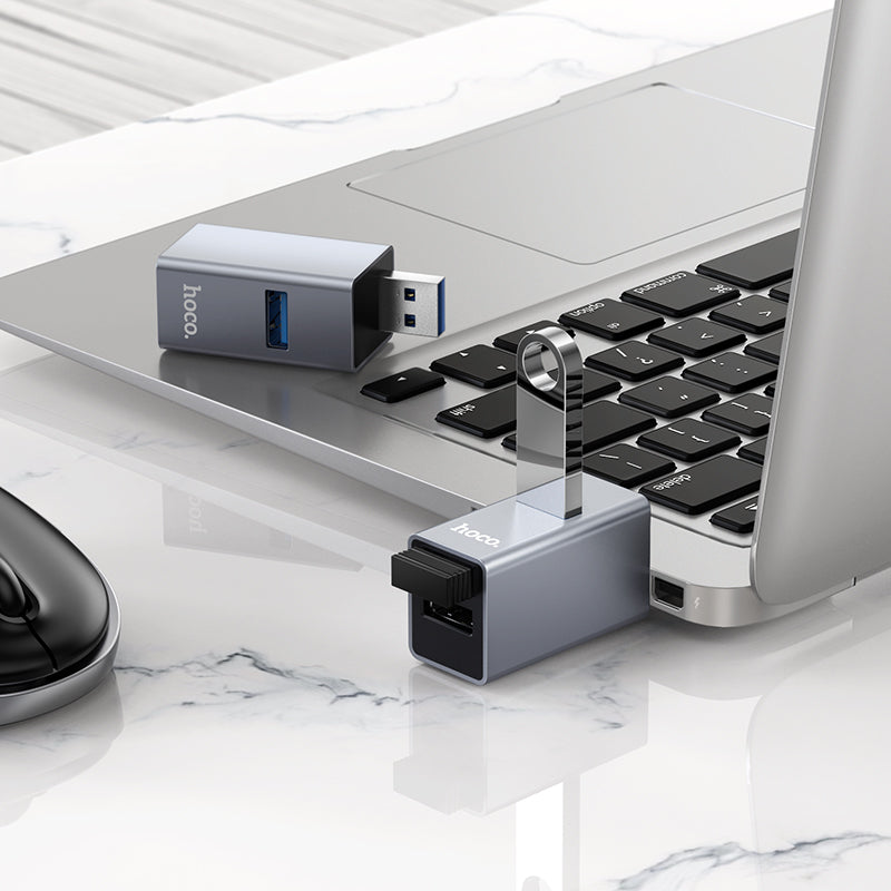 Hoco HB54 3-in-1 converter(USB to USB2.0*2+USB3.0) - Metal grey