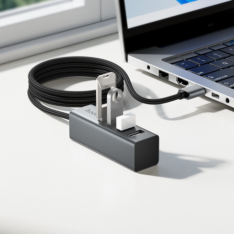 Hoco HB1A 4-in-1 converter(USB to USB2.0*4) - Metal gray