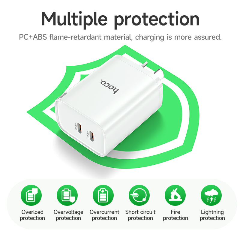 Hoco DNU6 Chief GaN dual port PD45W(2C) charger(AU) With Smart IC - White
