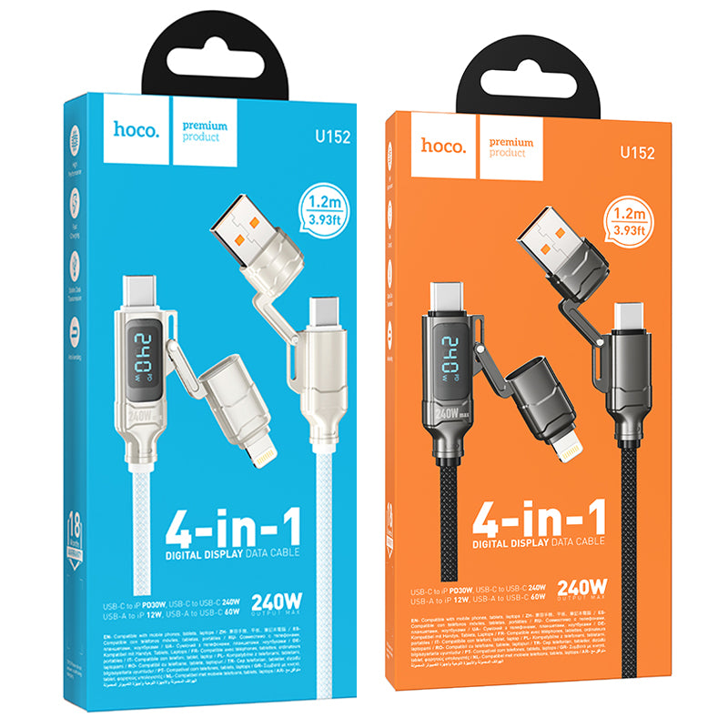 Hoco U152 240W Fortune 4-in-1 charging data cable with display USB/C to iP/C - Black