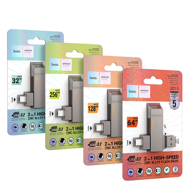 Hoco UD15 Zinc alloy 64GB 5Gbps Clever USB3.2 USB-C flash drive - Metal gray
