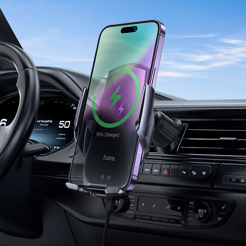 Hoco CA202 Plus Enlightener infrared induction wireless charging car holder(air outlet) - Black