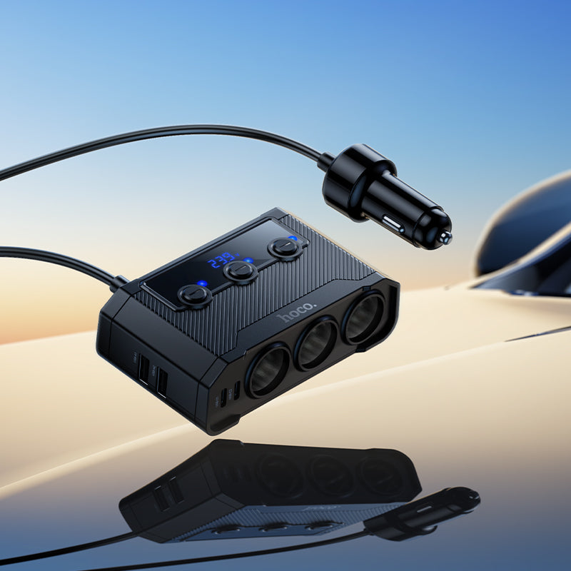 Hoco Z64 Anshun 240W digital display 3-in-1 cigarette lighter(2C2A) car charger - Black
