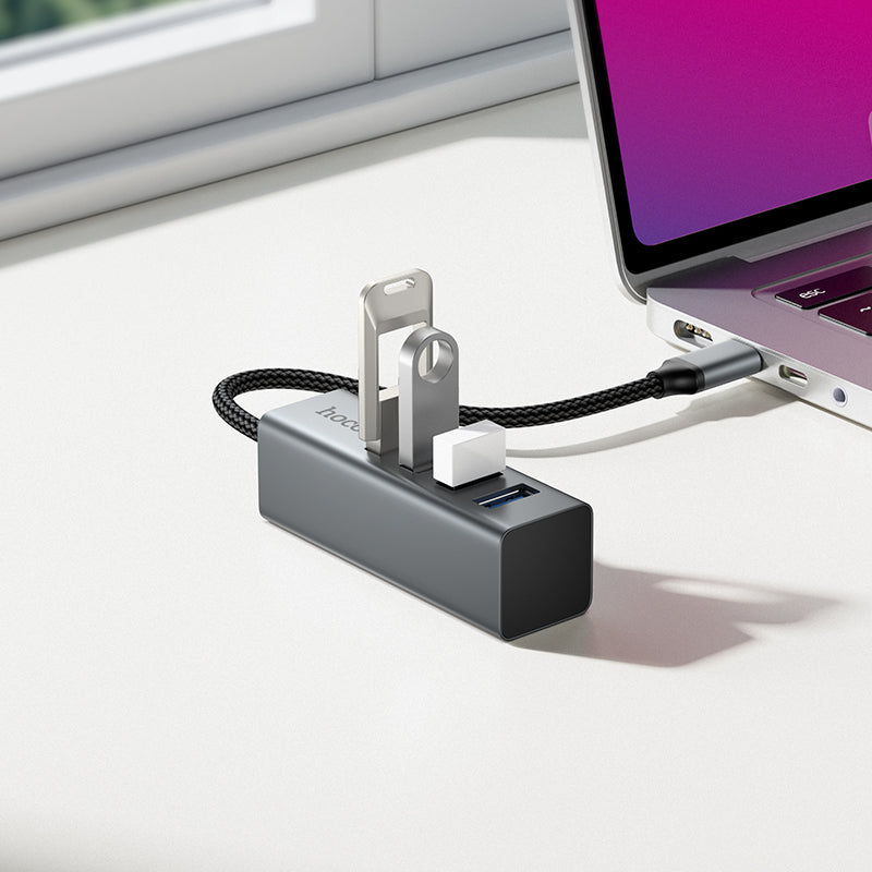 Hoco HB1C 4-in-1 converter(USB-C to USB3.0*4) - Metal gray
