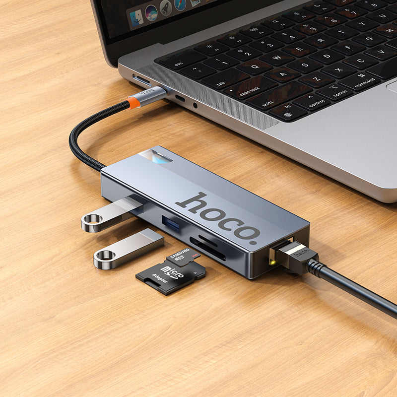 Hoco HB52 8-in-1 multi-function converter HDMI RJ45 SD TF PD Type-C3.0 USB3.0 2 - deep space gray