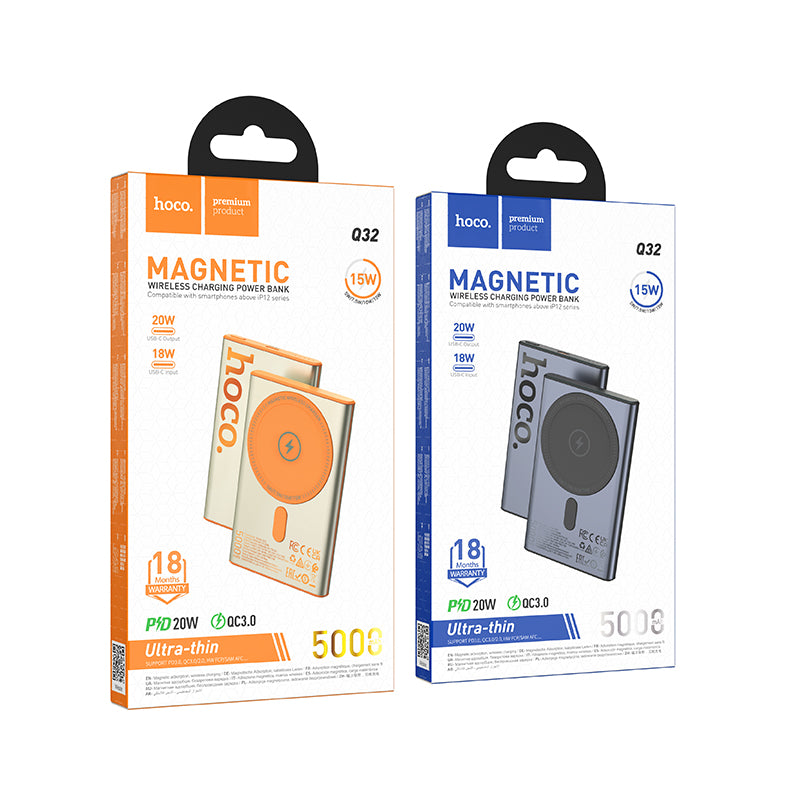 Hoco Q32 CCC 5000mAh Bird PD20W wireless magnetic power bank (MagSafe Compatible) - Metal gray