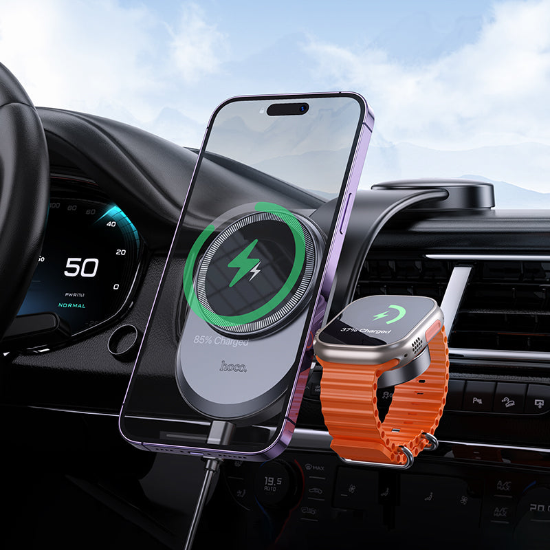 Hoco HW28 15W Wireless Charging Car Console Phone & Watch Holder