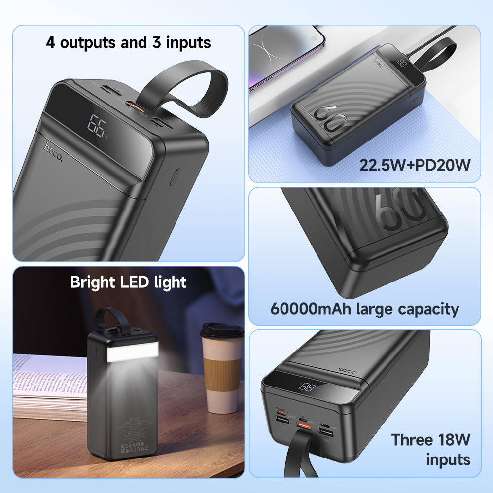 Hoco J123C 60000mAh 22.5W PD20W Power Bank with Display - Black