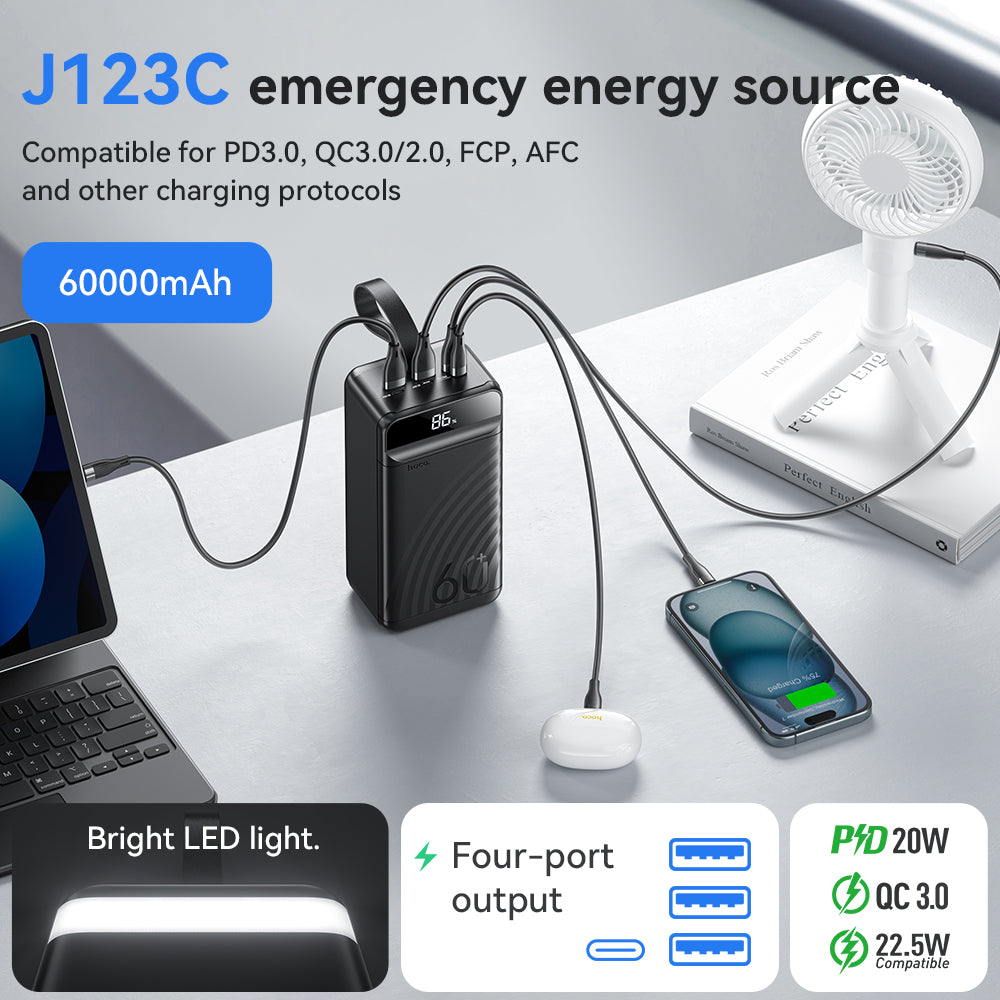 Hoco J123C 60000mAh 22.5W PD20W Power Bank with Display - Black