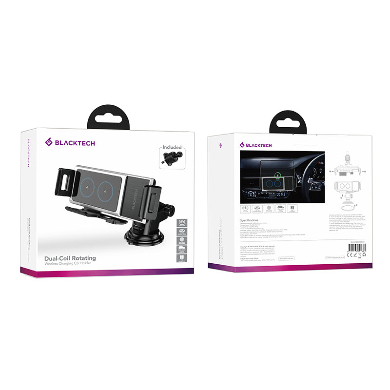BLACKTECH BL-DCA59 Dual-Coil Auto-Rotating Wireless Charging Car Holder