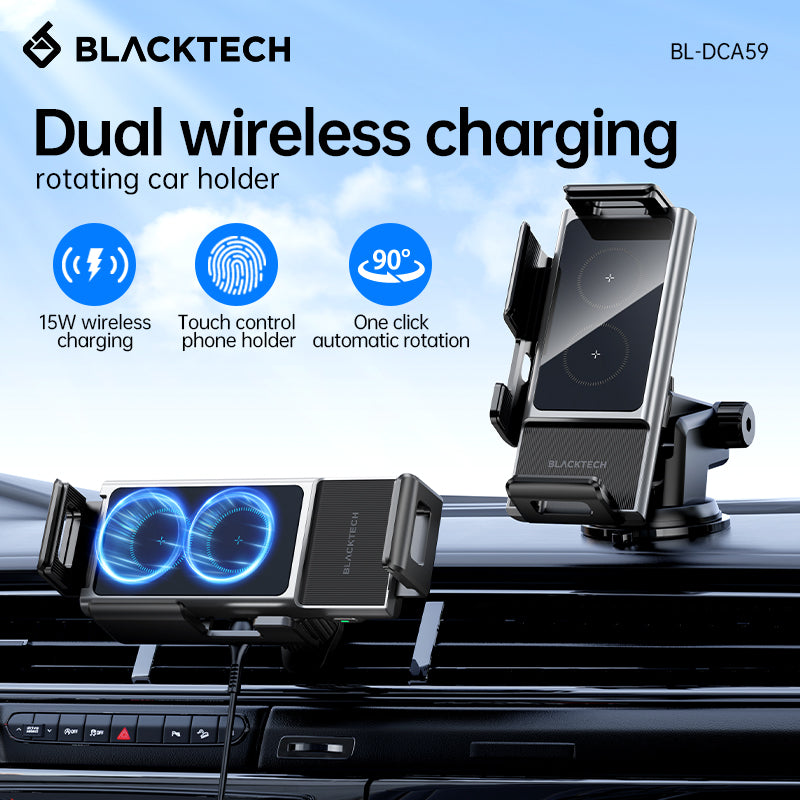 BLACKTECH BL-DCA59 Dual-Coil Auto-Rotating Wireless Charging Car Holder