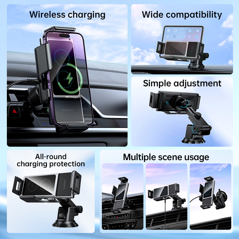 BLACKTECH BL-DCA59 Dual-Coil Auto-Rotating Wireless Charging Car Holder