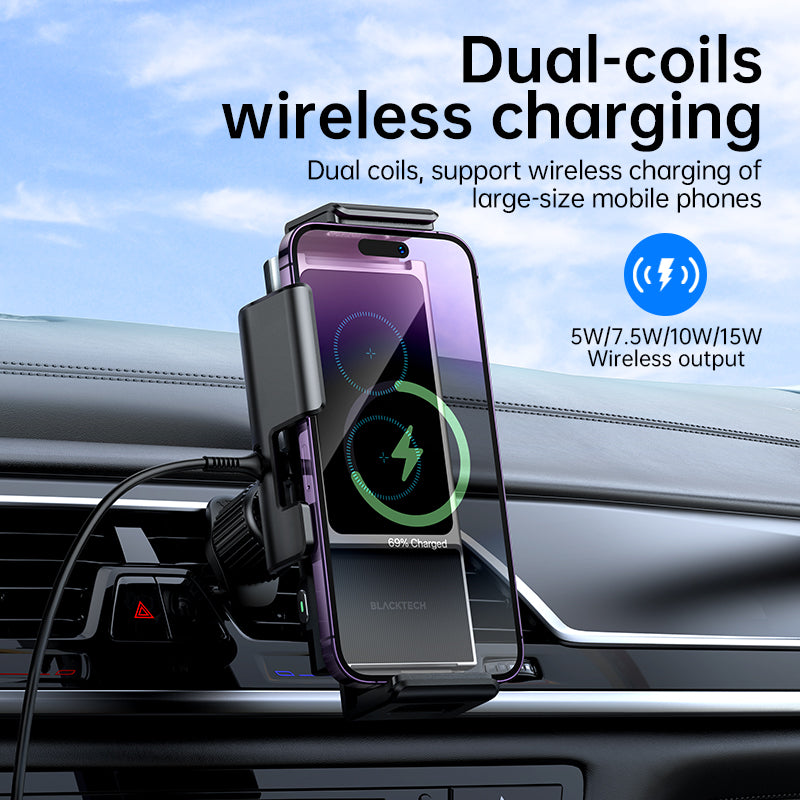 BLACKTECH BL-DCA59 Dual-Coil Auto-Rotating Wireless Charging Car Holder