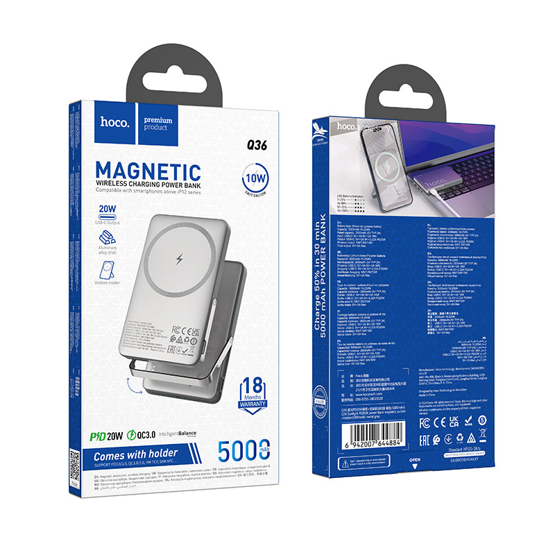Hoco Q36 5000mAh PD20W Magnetic Power Bank - Metal Grey
