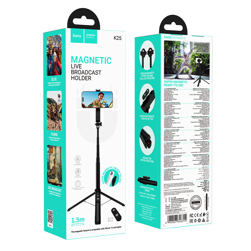 Hoco K25 1.5m Magnetic Aluminium Live Streaming Tripod - Black