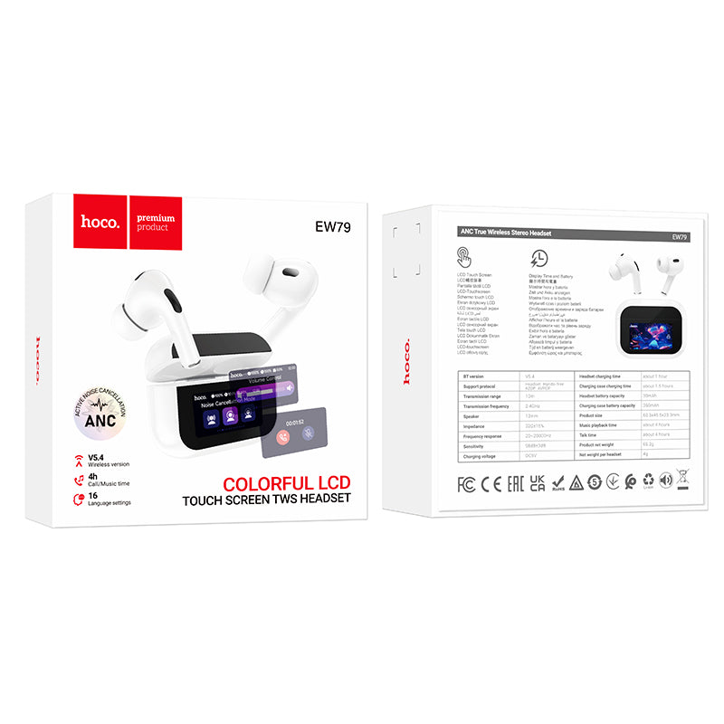 Hoco EW79 ANC True Wireless Earbuds with Smart Touch Display - White