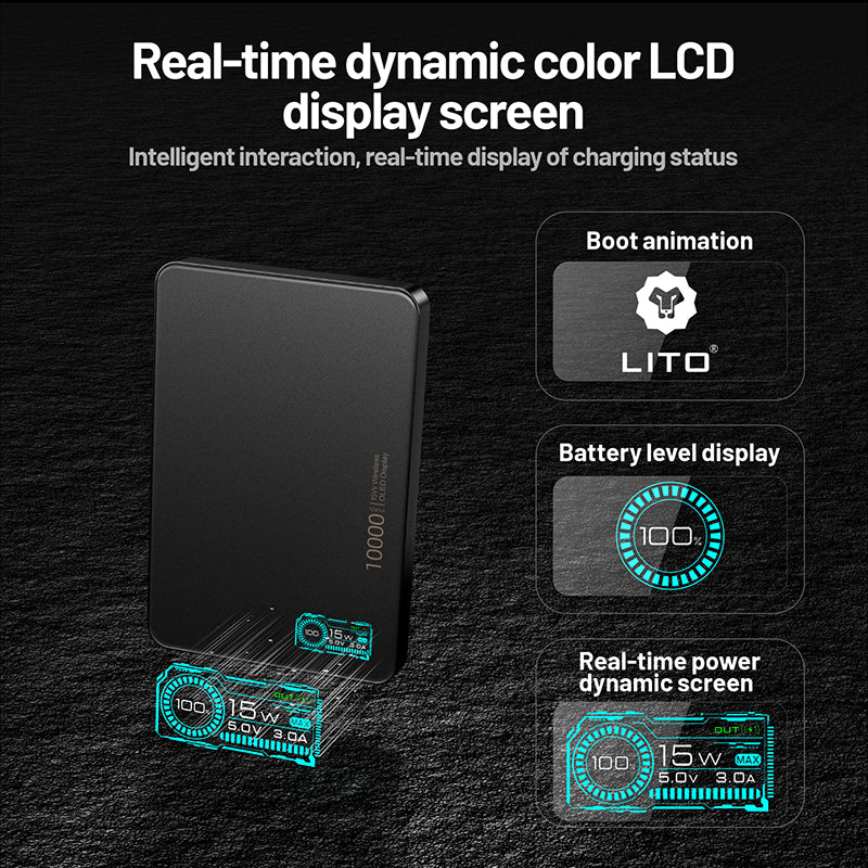 LITO LP07 Qi2 15W 5000mAh Ultra-Thin 5-in-1 Magnetic Power Bank - Black