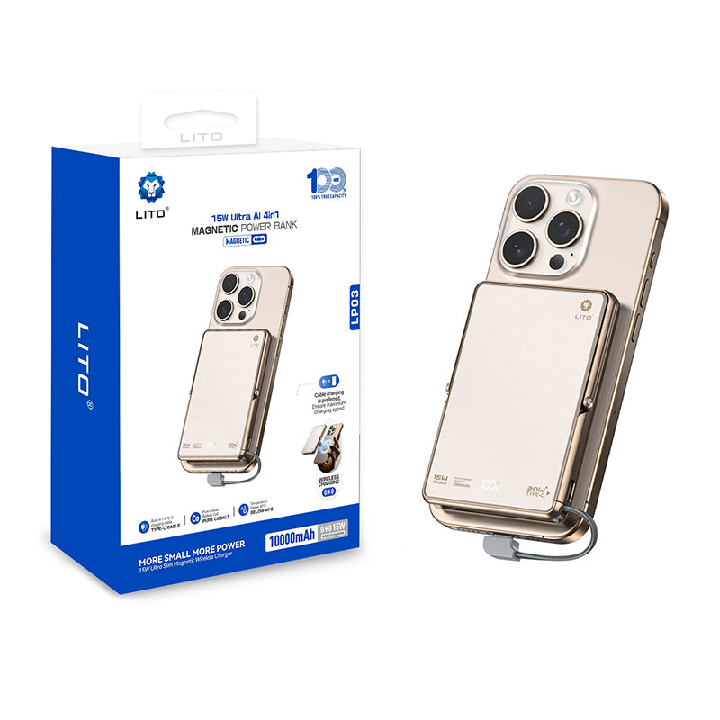 LITO LP03 Qi2 15W 10000mAh 5-in-1 Magnetic Power Bank - Desert Titanium