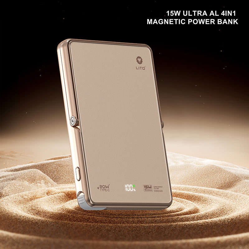 LITO LP03 Qi2 15W 10000mAh 5-in-1 Magnetic Power Bank - Desert Titanium