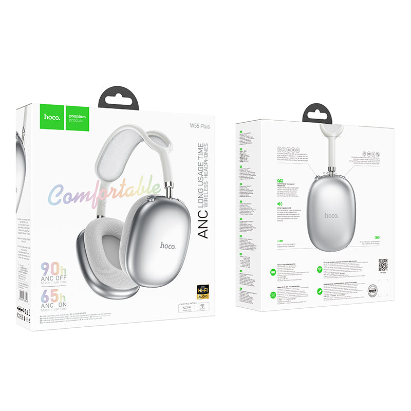 Hoco W55 Plus ANC Bluetooth Over-Ear Headphones - Silver