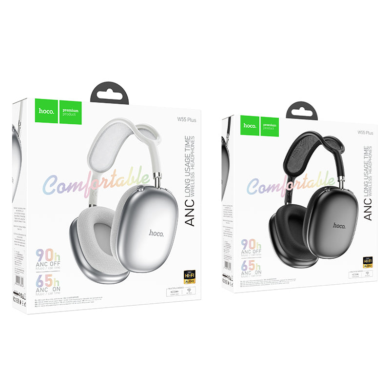 Hoco W55 Plus ANC Bluetooth Over-Ear Headphones - Silver