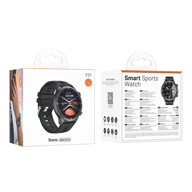 Hoco Y31 Round Bluetooth Calling Smart Sports Watch - Black