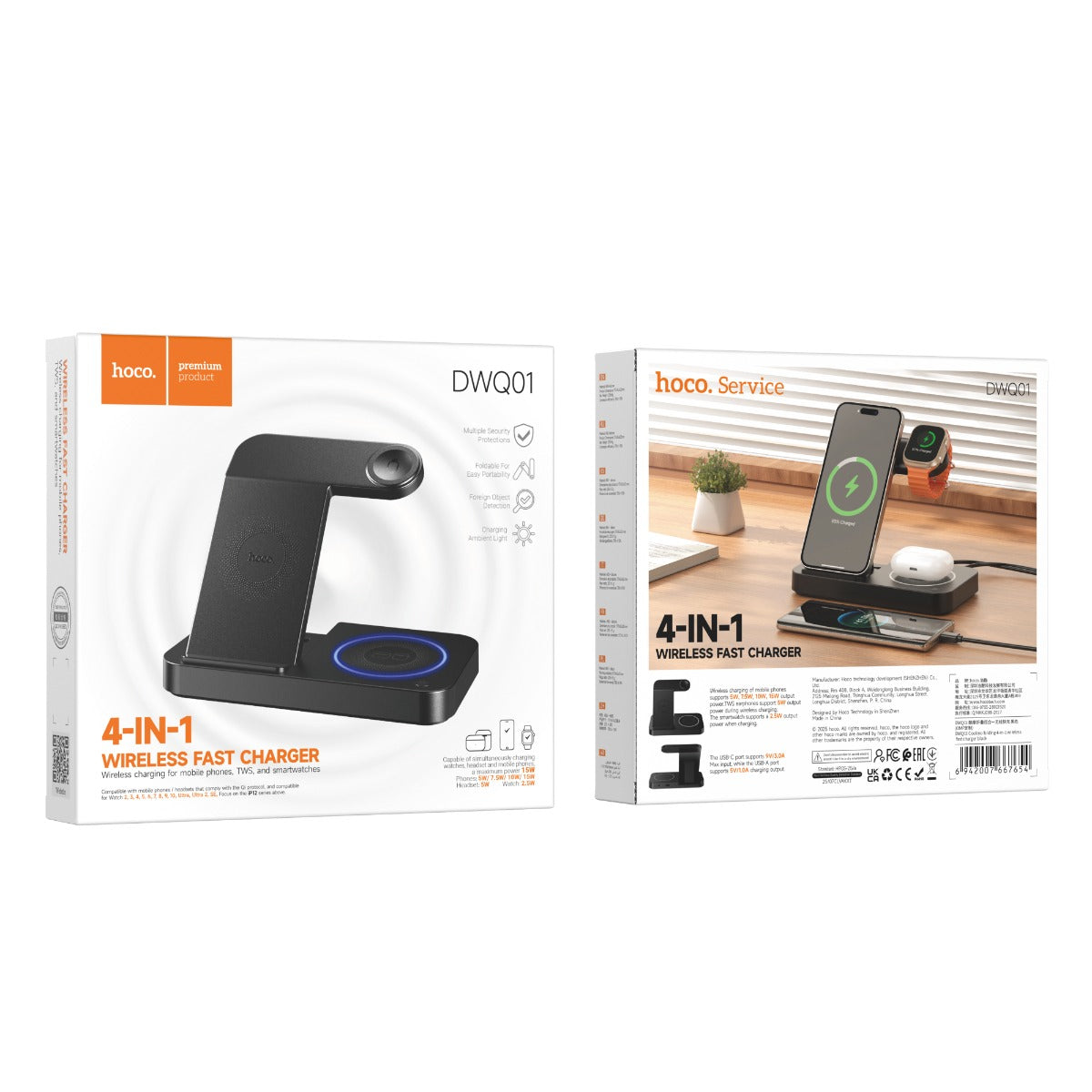 Hoco DWQ01 4-in-1 Foldable Wireless Charging Stand - Black