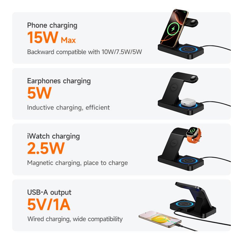 Hoco DWQ01 4-in-1 Foldable Wireless Charging Stand - Black