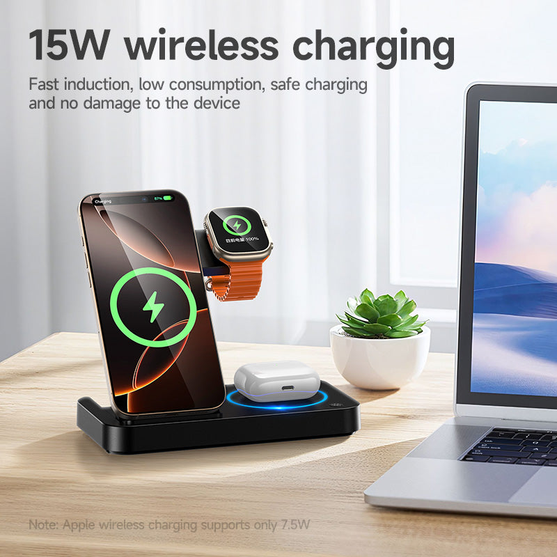 Hoco DWQ01 4-in-1 Foldable Wireless Charging Stand - Black