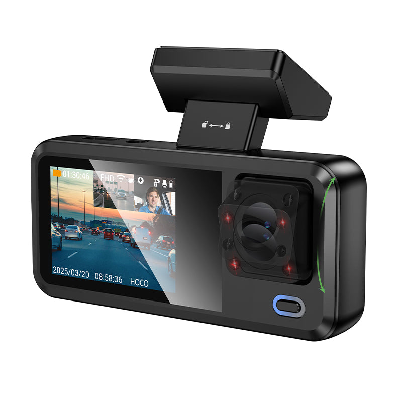 Hoco DV15 3-Channel 720p Dash Camera with Rear Camera - Black