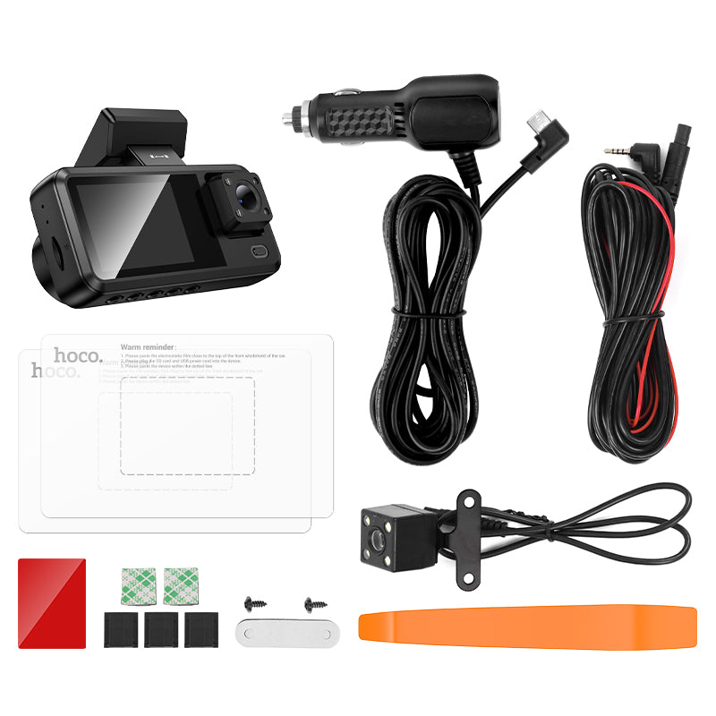 Hoco DV15 3-Channel 720p Dash Camera with Rear Camera - Black