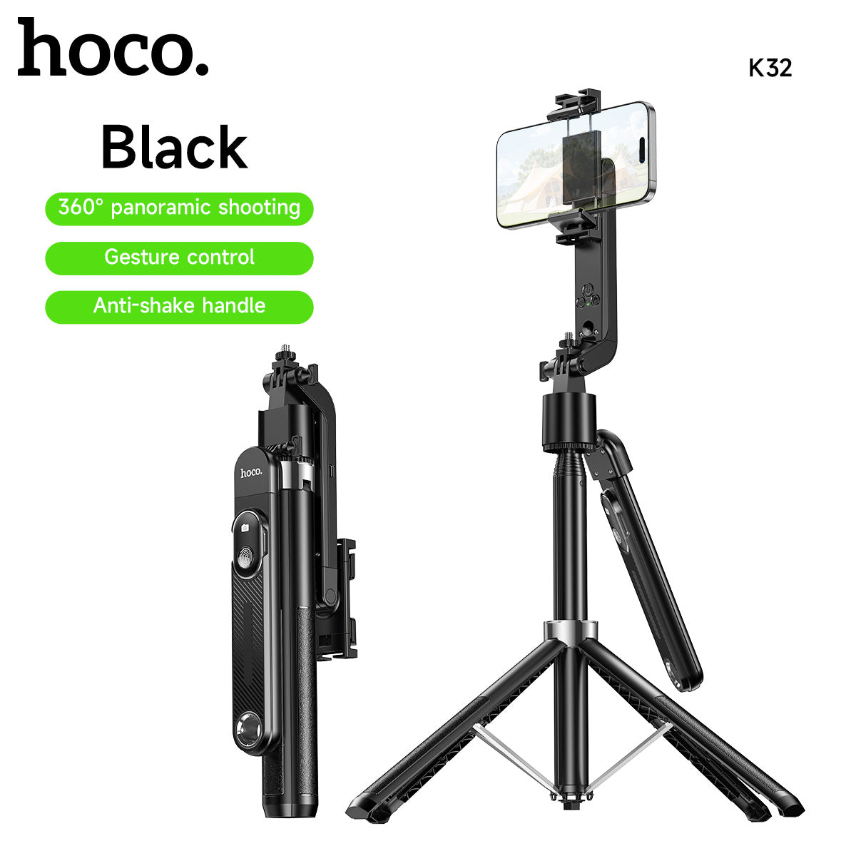 Hoco K32 AI Face Tracking 1.81m Tripod & Live Streaming Stand - Black