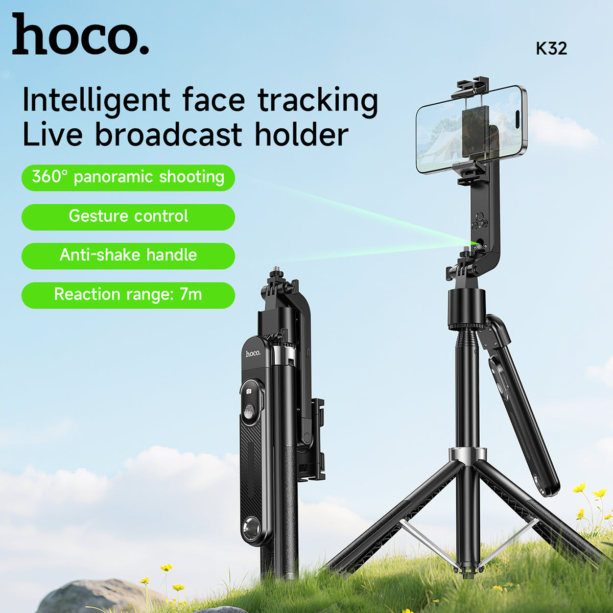 Hoco K32 AI Face Tracking 1.81m Tripod & Live Streaming Stand - Black