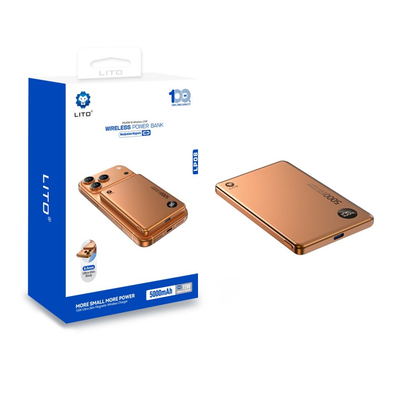 LITO LP08 5000mAh Ultra-Thin Magnetic Power Bank with Display - Orange