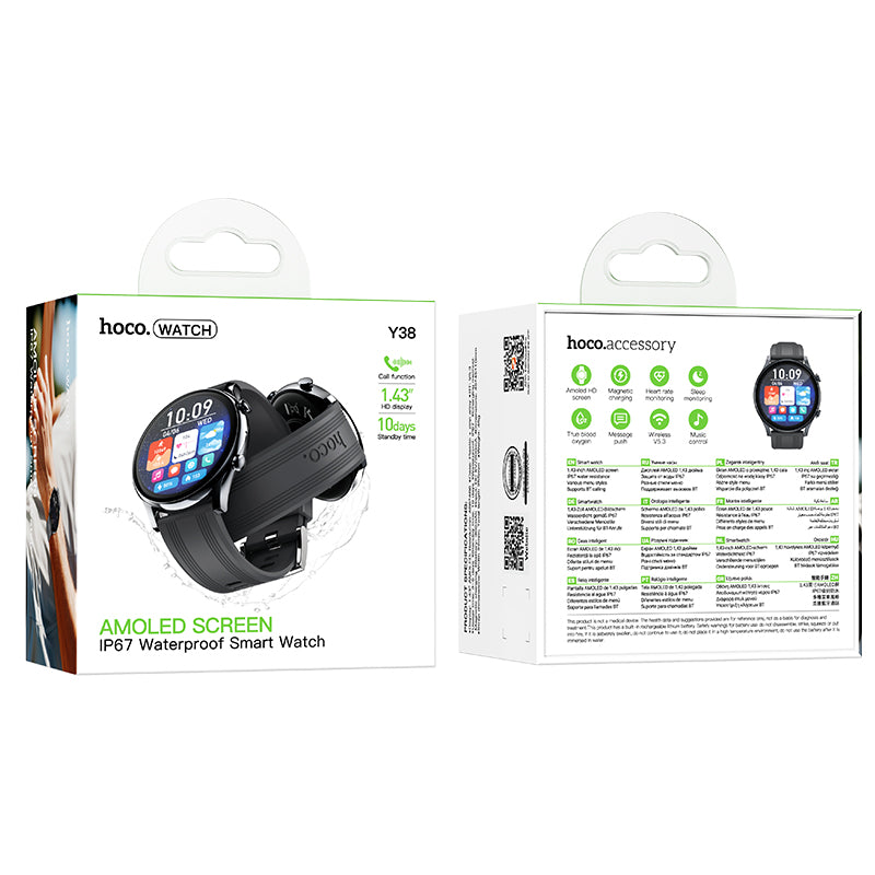 Hoco Y38 Round AMOLED Bluetooth Calling Smart Watch - Black