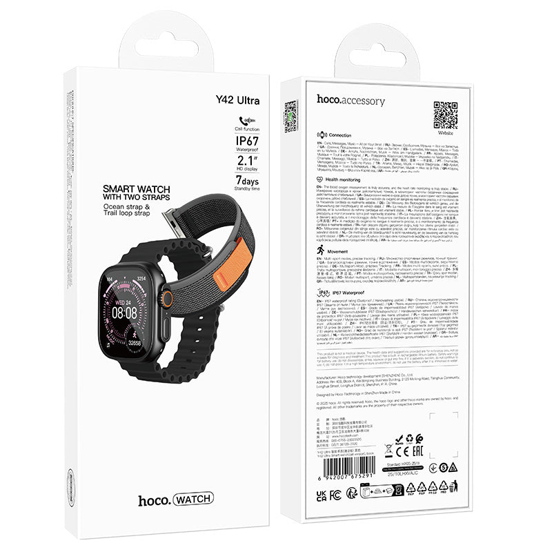 Hoco Y42 Ultra Bluetooth Calling Smart Sports Watch - Black