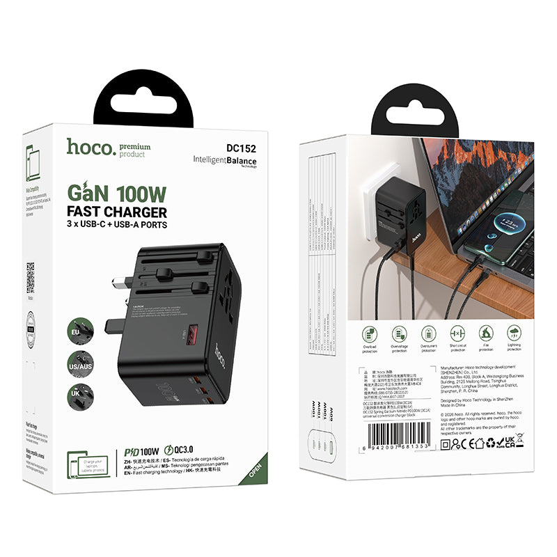 Hoco DC152 100W GaN Universal Travel Charger 3C1A - Black