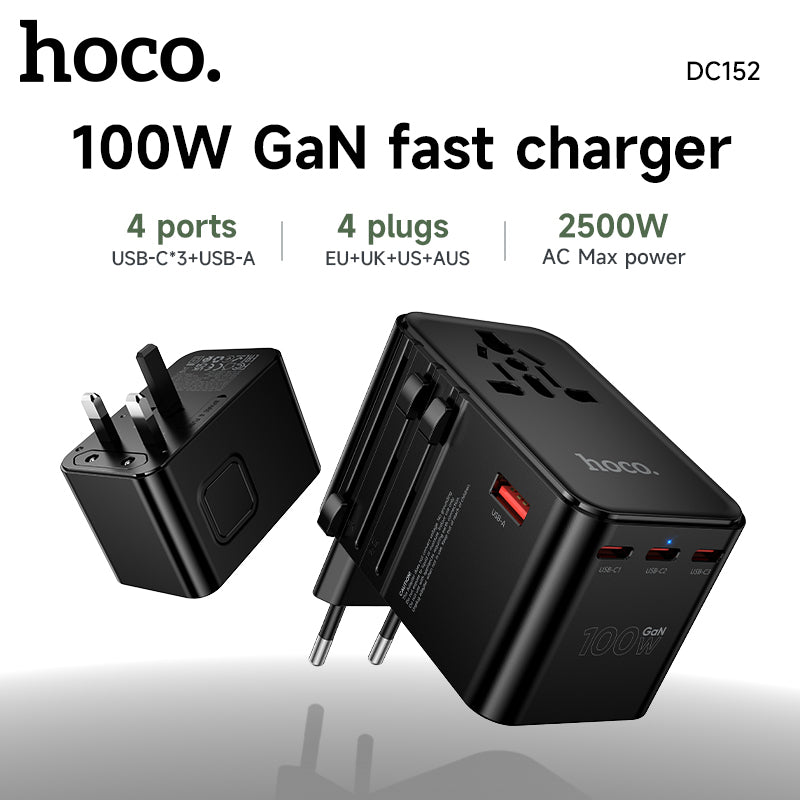 Hoco DC152 100W GaN Universal Travel Charger 3C1A - Black
