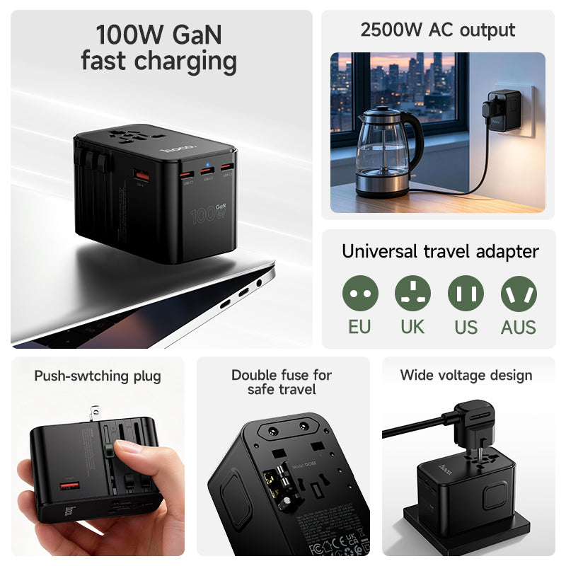 Hoco DC152 100W GaN Universal Travel Charger 3C1A - Black