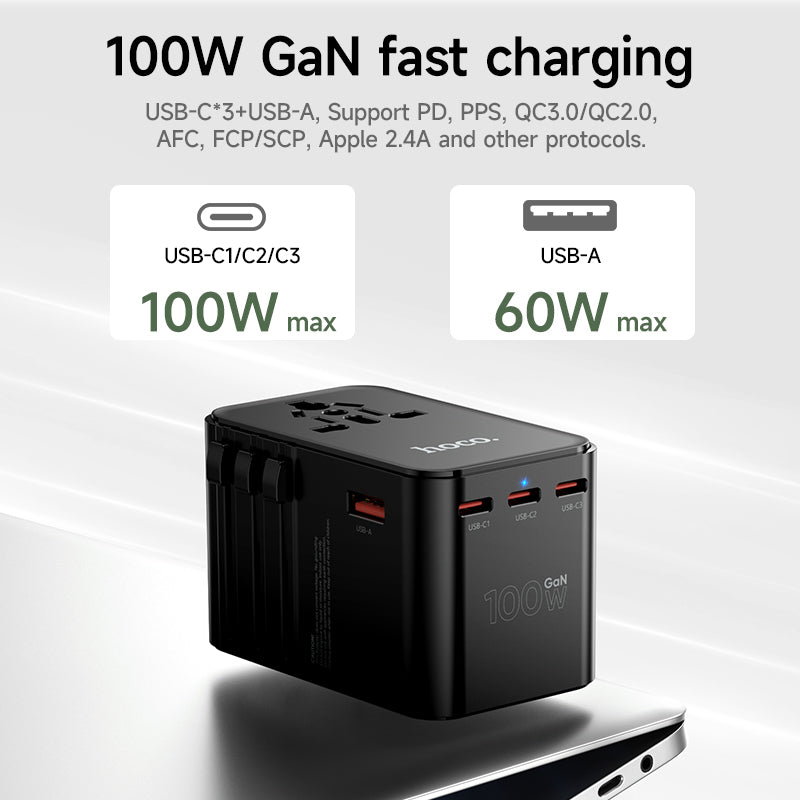 Hoco DC152 100W GaN Universal Travel Charger 3C1A - Black