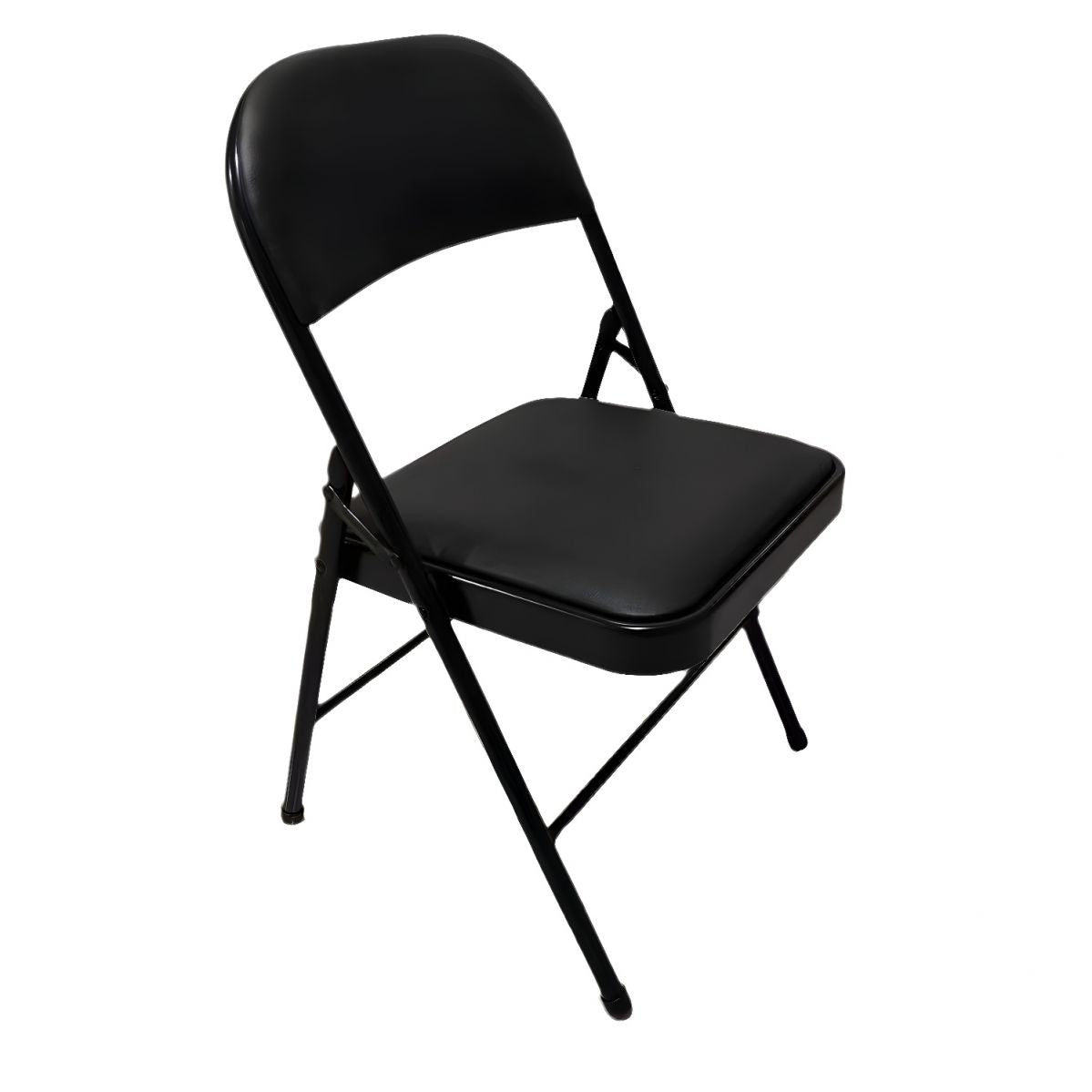 Armless Black Foldable Leather Chair with Metal Frame