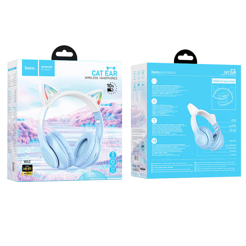 Hoco Ergonomic Cat Ear Bluetooth Headset with LED Light -blue