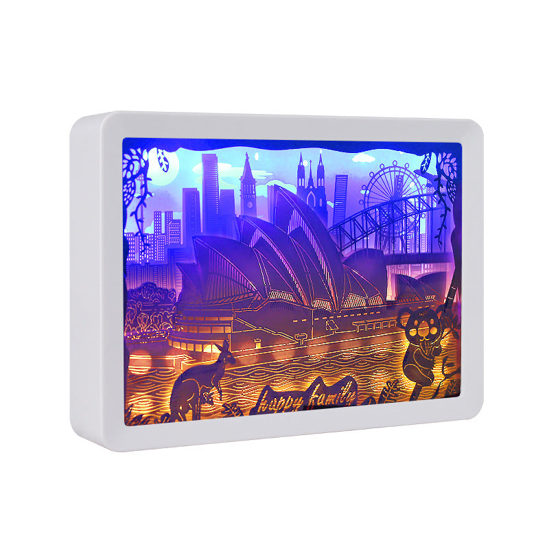 LED Night Lights Australia Design 3D Shadow Paper Sculpture Light Box Unique Paper Cut Light USB Charging Bedside