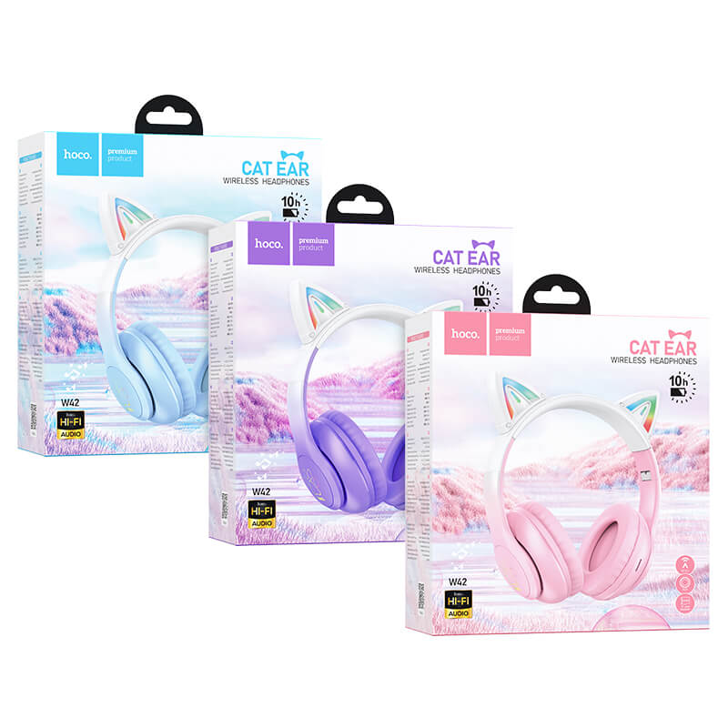 Hoco Ergonomic Cat Ear Bluetooth Headset with LED Light -pink