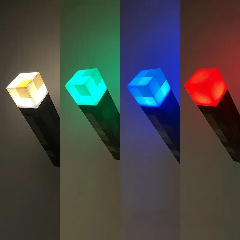 Minecraft Brownstone Torch Lamp Figure 4 Colors Bedroom Decorative Light LED Night Light USB Charging with Buckle Kids Toy Gift