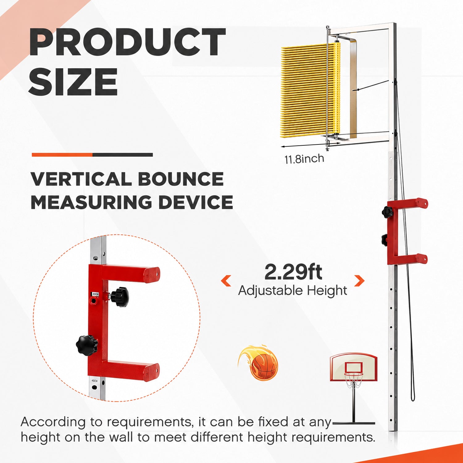 Wall Mounted Jump Test Tool, Outdoor Sports Vertical Test Jump Measurement Instrument, 4 Colors Available, Wall Mount, Basketball, High Jump Vertical Jump Tester