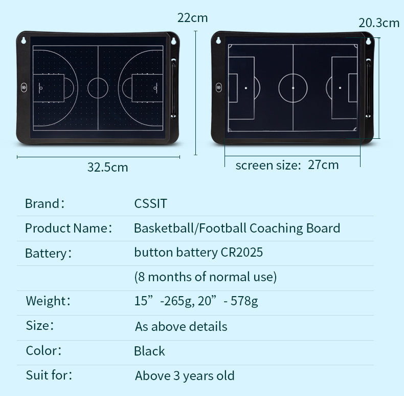 LCD basketball coaching board Electronic Training board soccer basketball training equipment 15/20 inches