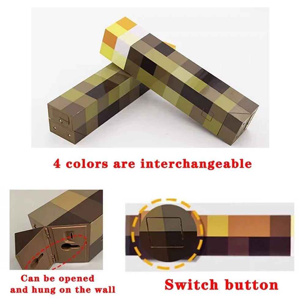 Minecraft Brownstone Torch Lamp Figure 4 Colors Bedroom Decorative Light LED Night Light USB Charging with Buckle Kids Toy Gift