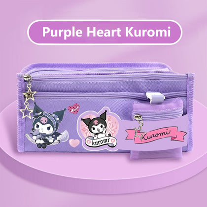 Sanrio Pencil Case Kawaii Kuromi Cinnamoroll Melody School Pencils Bag Large Capacity Pen Case Supplies Stationery Cosmetic Bags